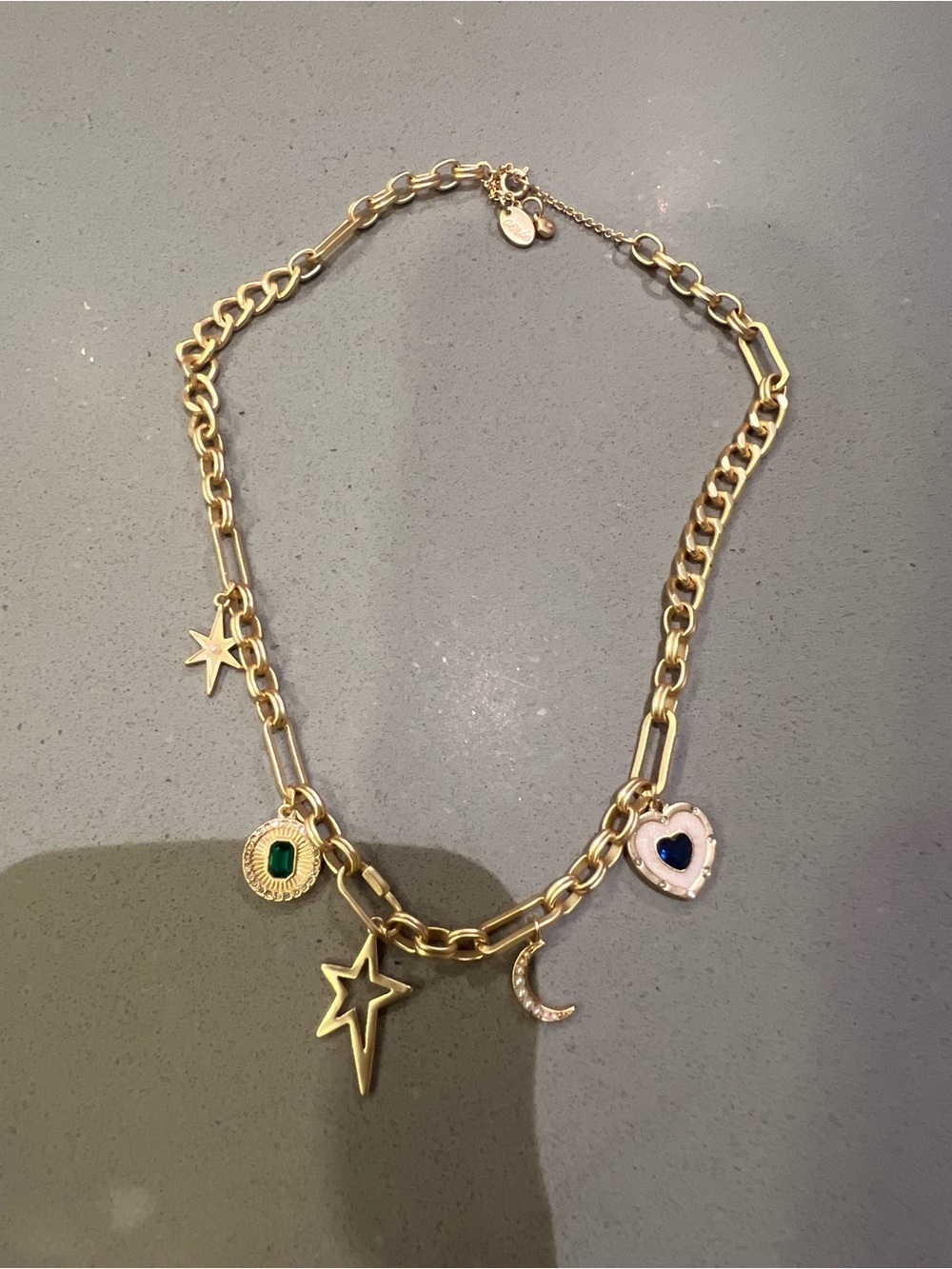 aerie Gold-Tone Charm Necklace with Green, Blue & White Accents